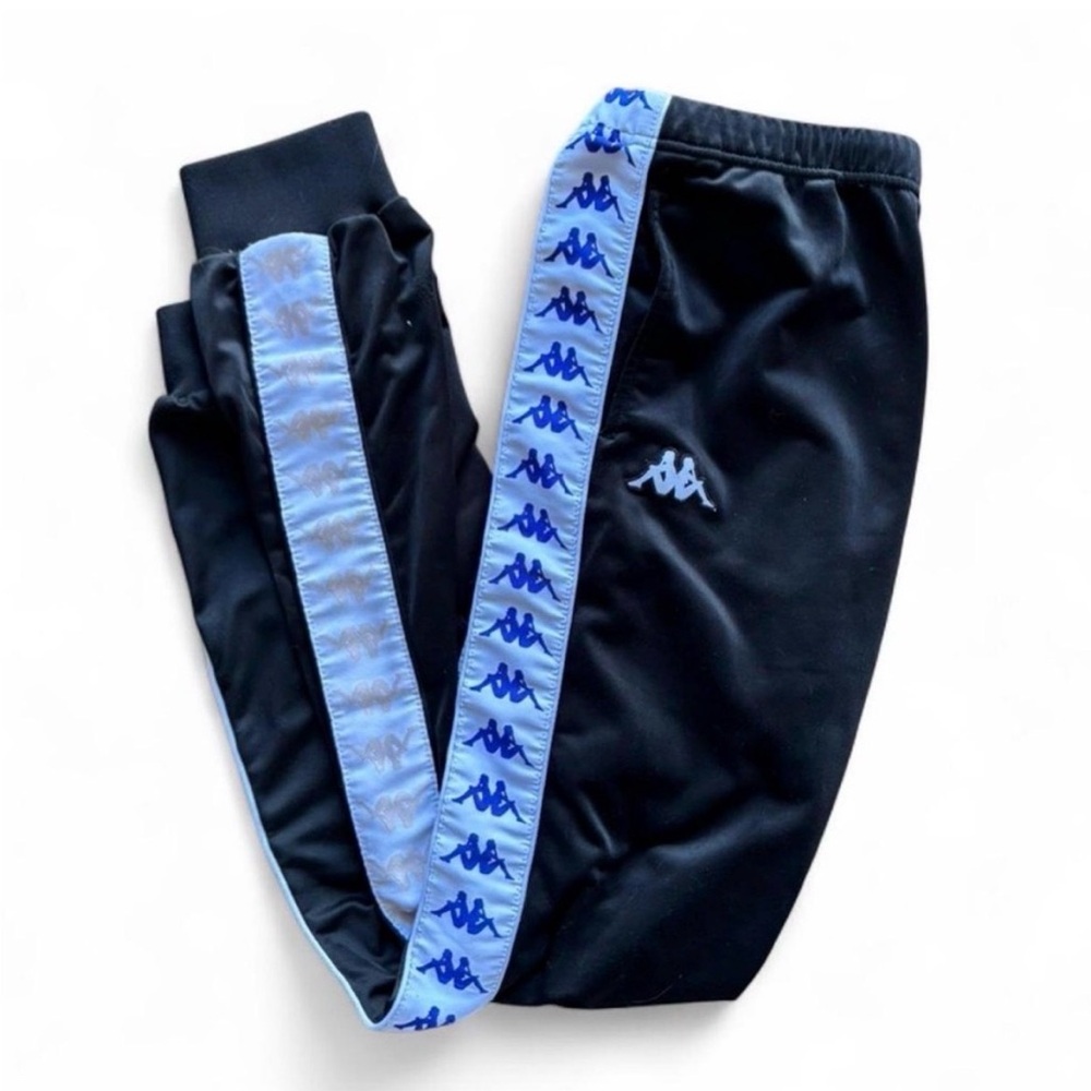 Kappa Black Sweatpants with Light Blue Logo Tape